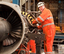 VBR service engineer working on General Electric GE gas turbine